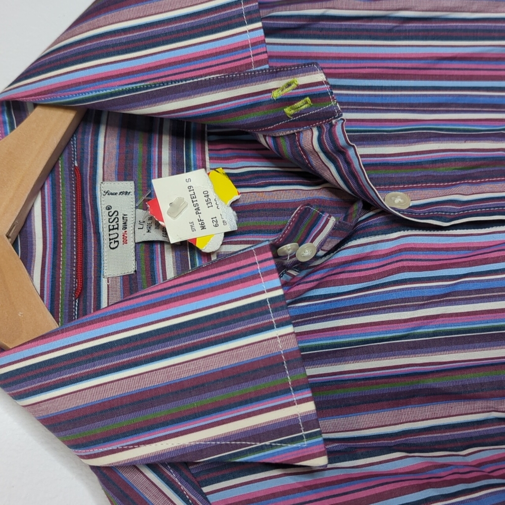 NWT Guess Button down Dress Shirt with Stripes